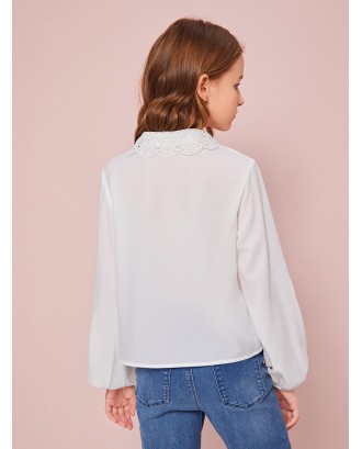 Girls Cut Out Front Guipure Lace Collar Top