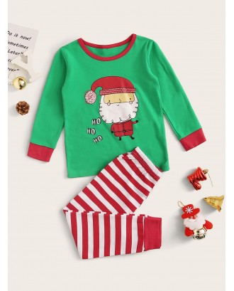 Toddler Boys Cartoon Santa Claus Print PJ Set