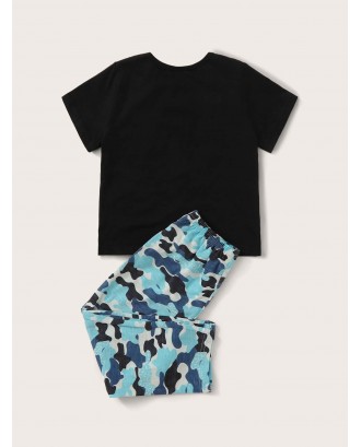 Toddler Boys Dinosaur & Camo Print Pajama Set