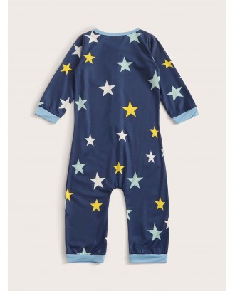 Toddler Boys Button-up Star Print Jumpsuit