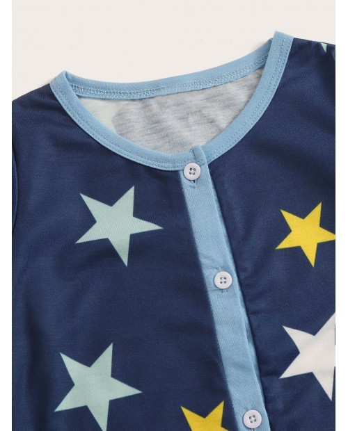 Toddler Boys Button-up Star Print Jumpsuit