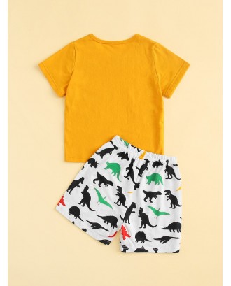 Toddler Boys Dinosaur & Letter Graphic Pajama Set