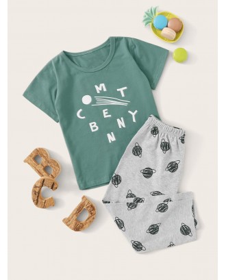 Toddler Boys Letter & Planet Print Pajama Set